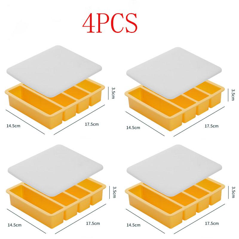 4Pc Giant Storage For Food Meal Sauce With Lid Silicone Freezer Trays Extra Large Soup Ice 4 Cubes Tray Food Freezing Molds