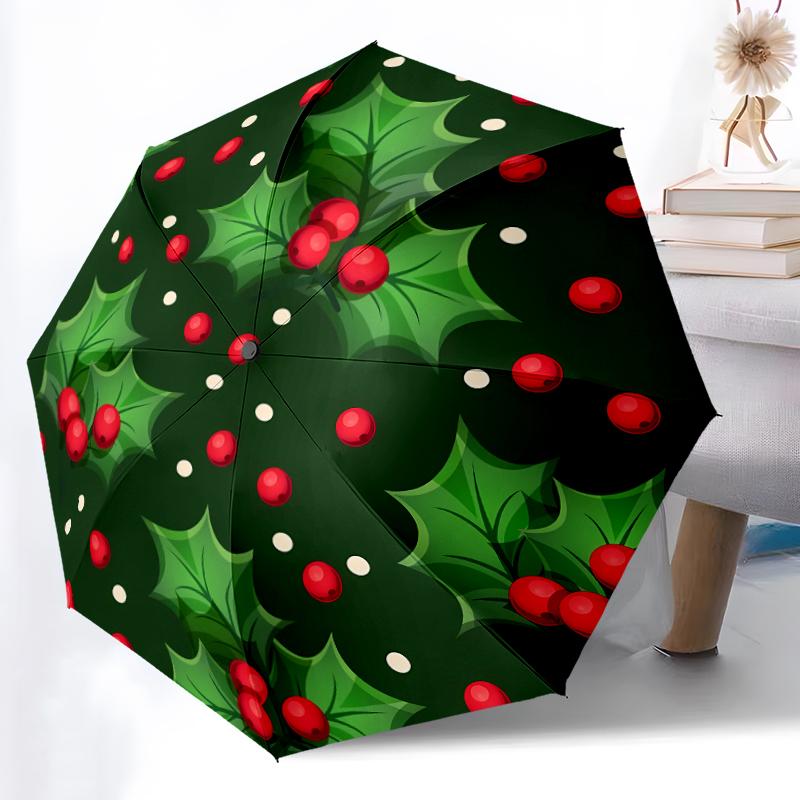 1 pièce Parapluie Automatique Robuste à 8 Baleines, Parapluie Canne à Sucre Joyeux de Noël, Impression Numérique, Parapluie Pliable pour Utilisation Extérieure en Déplacement