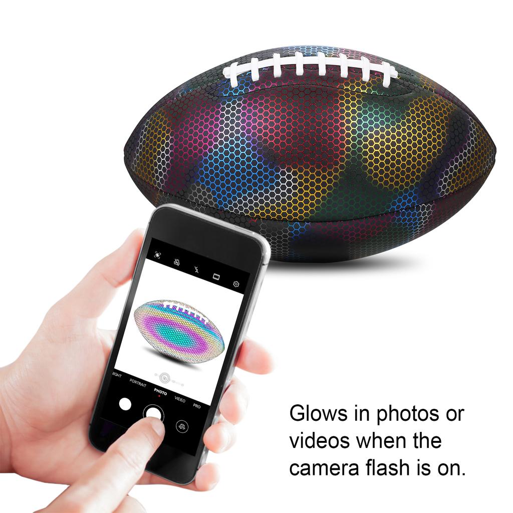 Holographic Reflective Football Glowing Luminous Rugby Indoor Outdoor Leather Football Gifts for