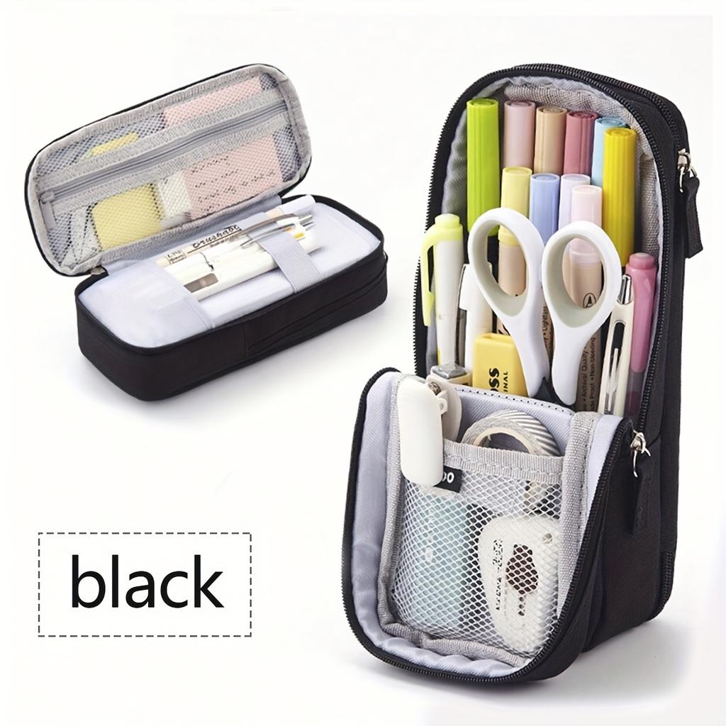 Dual-Layer Portable Pencil Case with Standing Phone Holder Durable Oxford Fabric, Ideal for Middle & High School Students, Pencil Pouch