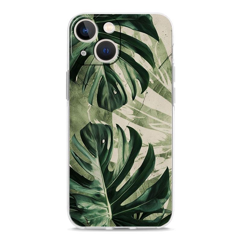 Phone Case For iPhone 17 Air Cases iPhone 16 15 12 13 14 Pro Max SE 7 8 Plus iPhone11 Clear Soft Cover Leaves Monstera Green