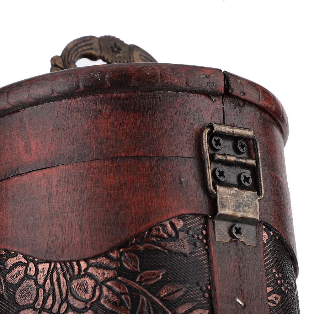 Portable Vintage Round Wood Single Red Wine Storage Box With Handle Retro Gift