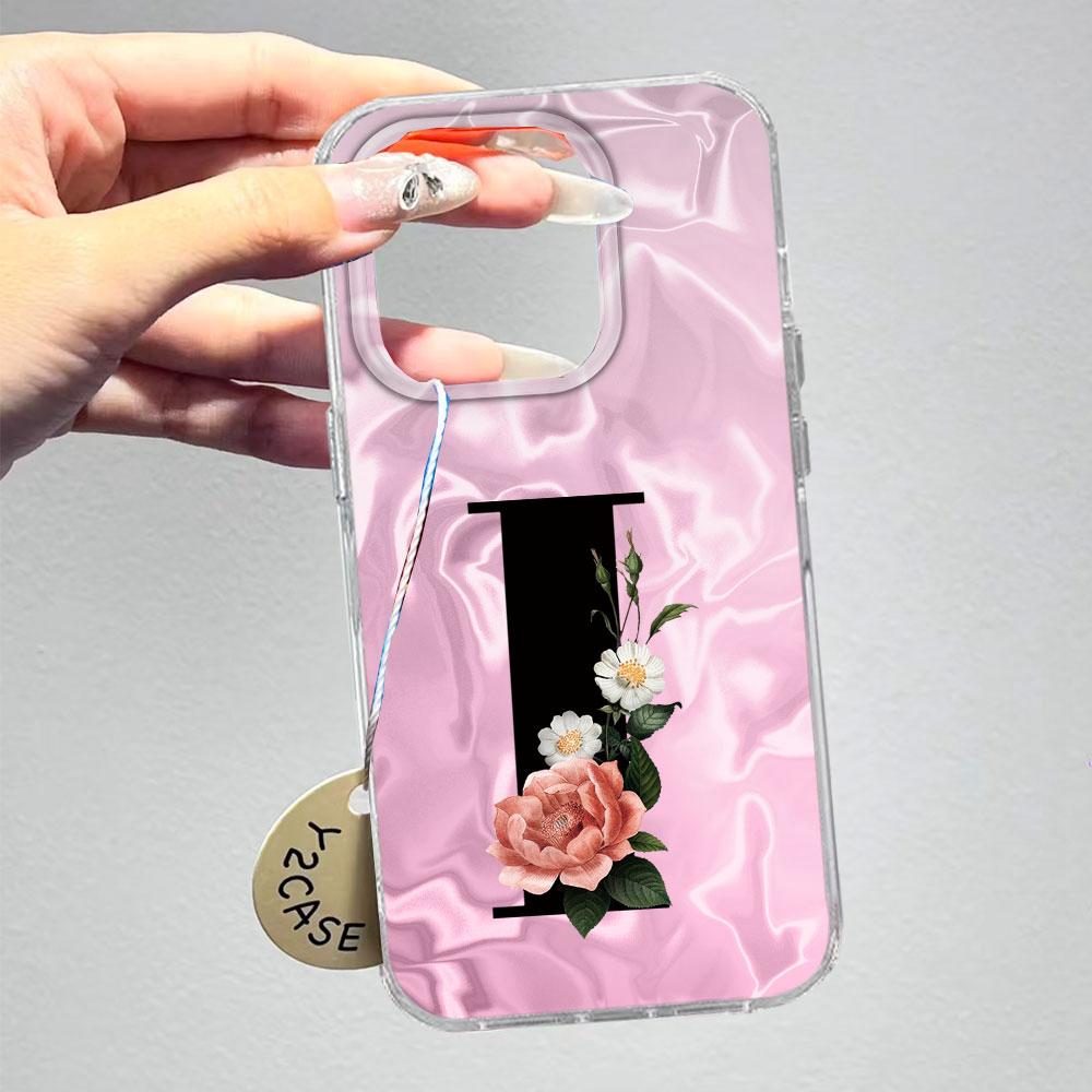 A-Z Black Letter Peony Flower Shockproof Phone Case For Samsung Galaxy A07 A17 A06 A16 A26 A36 A56 A12 A22 Shell Couple Cover