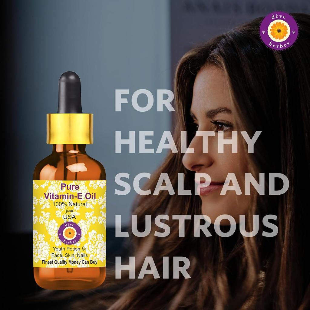 Deve Herbes Pure Vitamin E Oil 100% Natural Therapeutic Grade Steam Distilled for Aromatherapy & Wellness