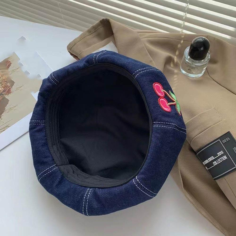 Denim Berets Hat Heart Peaked Cap Sweet Painter Cap Spring Autumn