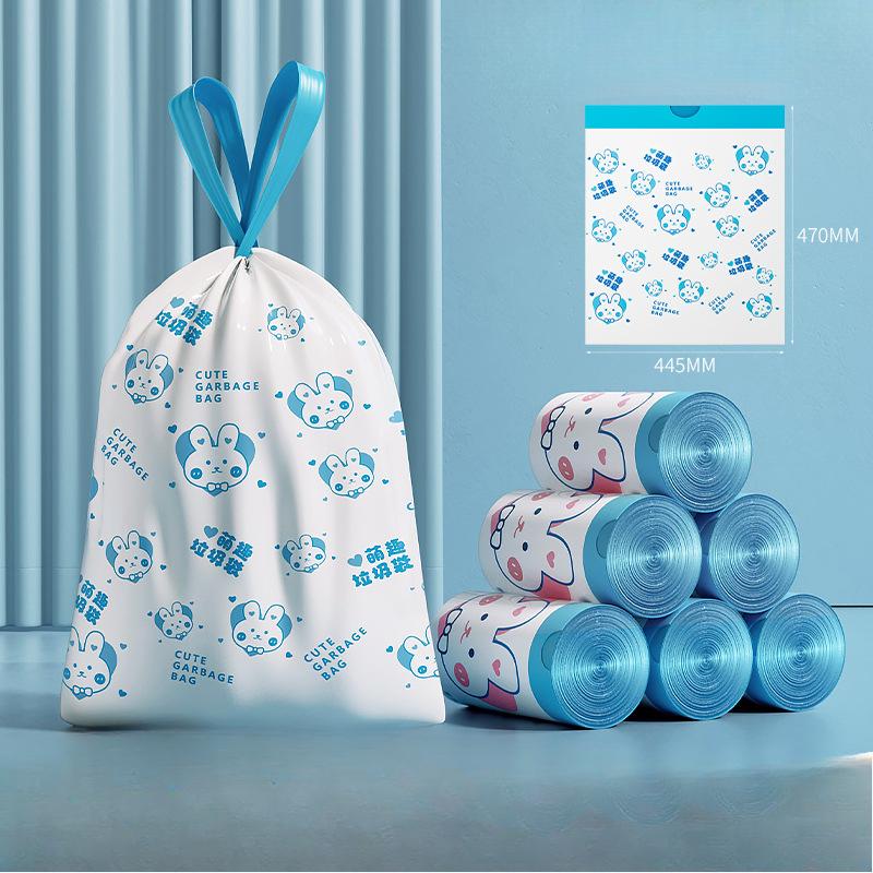

Печатные мусорные мешки с завязками, бытовые пластиковые мусорные мешки с ручками, которые нелегко порвать Blue Heart Rabbits -50