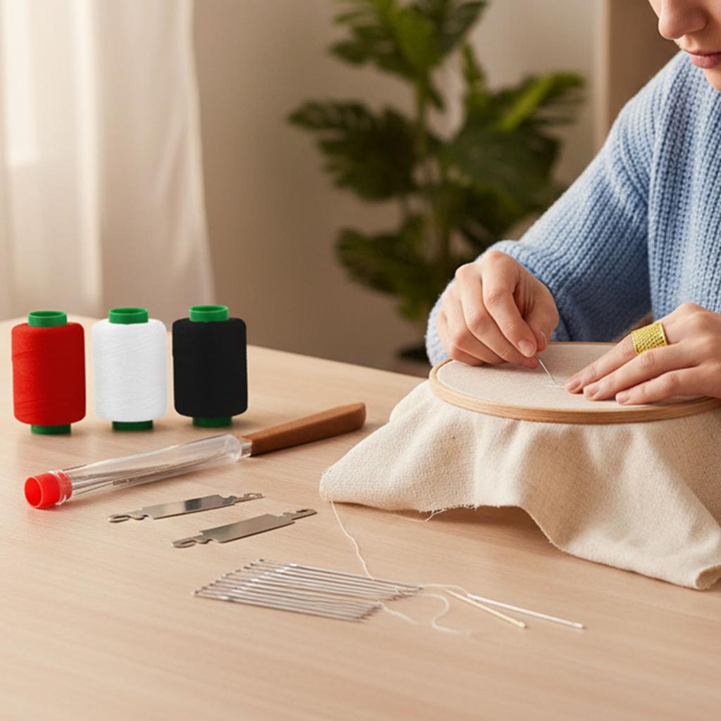 34PCS Big Eye Steel Sewing Needles Kit 5 Size Needles Stainless Steel Yarn Knitting Needle for Stitching and Crafting Project