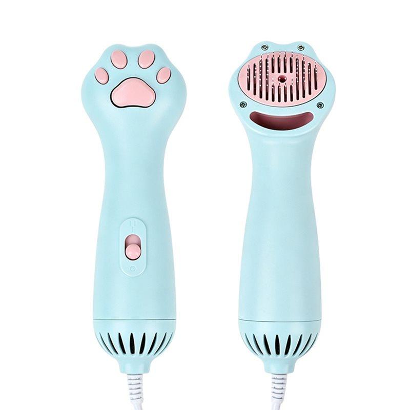AT19-Electric Slicker Comb& 2-In-1 Pet Hair Dryer& Grooming Brush Portable Pet Blower Cute Cat Paws For Massage Drying EU Plug