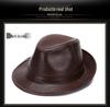 Herren Fedora Hut aus echtem Rindsleder, Herbst/Winter, Britischer Gentleman-Stil für mittlere und ältere Jahre