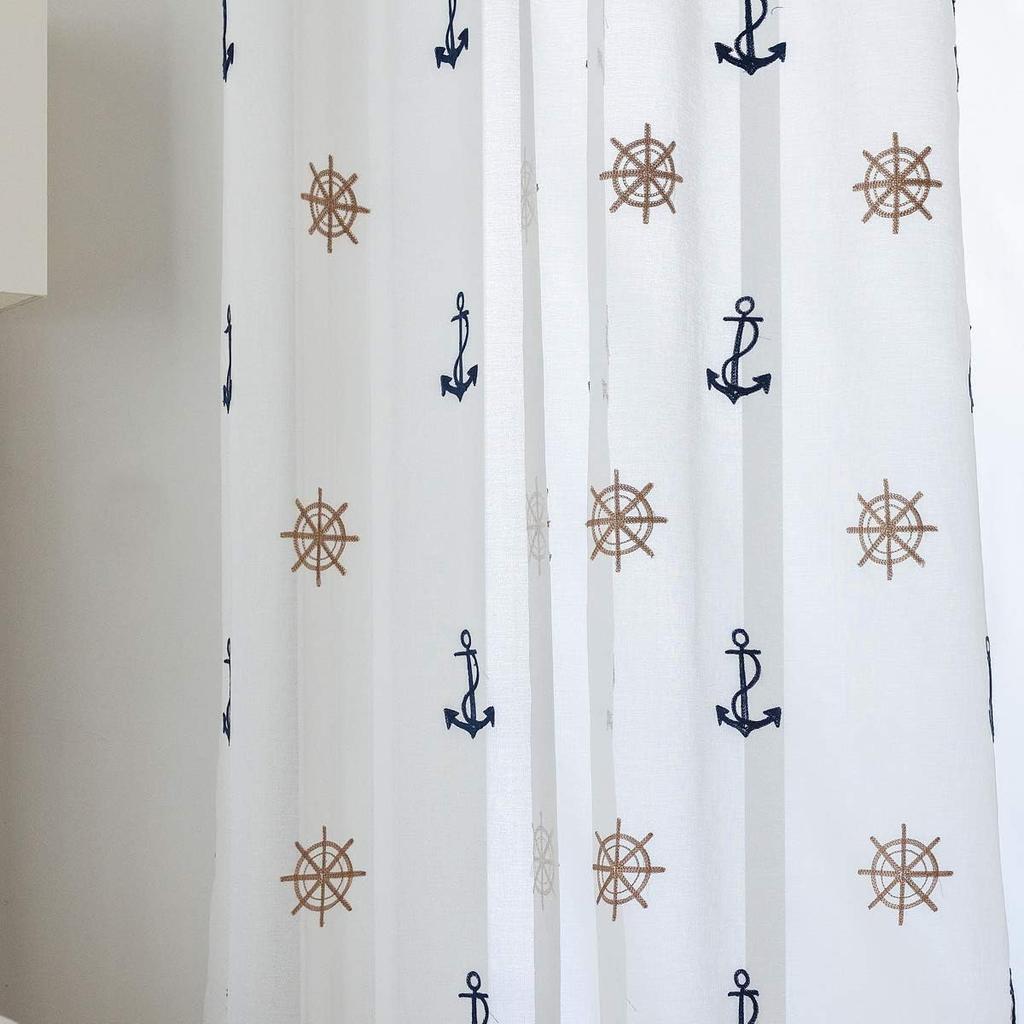 Taisier Home Window Treatments Sheer Curtains Draperies with Nautical Anchor for Living Room/Bedroom/Nursery Sliding Glass Door Ring Top