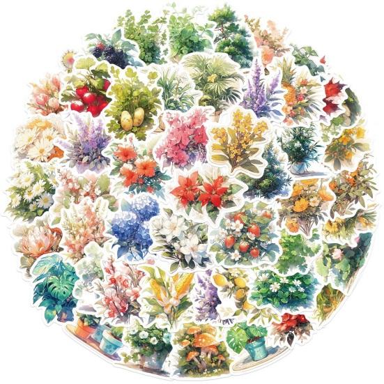 50Pcs/Set Hand-painting Flower Plant Sticker Self-adhesive Waterproof PVC DIY Phone Cover Cup Luggage Skateboard Laptop Scrapbook Decal