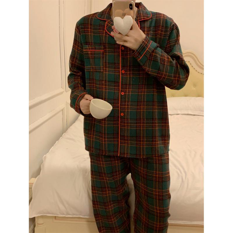 

Winter Plaid Couple Pajamas Set: Long Sleeve & Long Pants for Christmas One Size