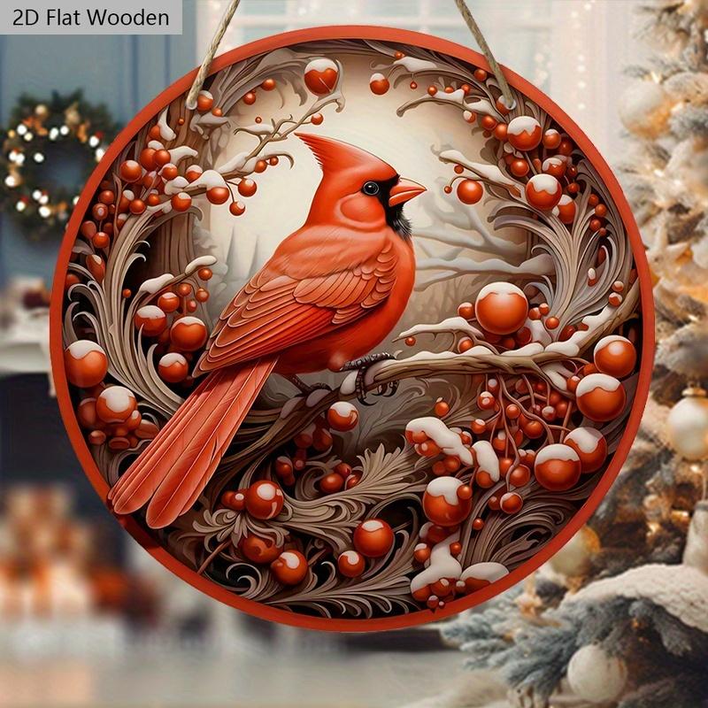 Classic Cardinal Wooden Christmas Sign - Navidad Round Sign for Church Door Wall Hanging Decor - Ideal Christmas Decoration