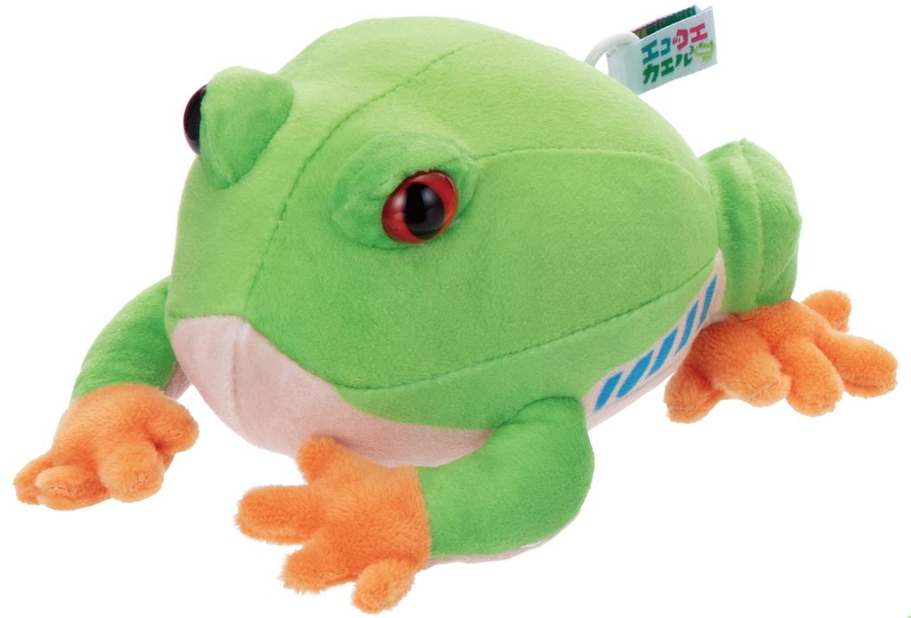 Iwaya's Eco Sound Series, Ecokoe Kaeru, recreates the sounds of living creatures without the use of batteries. This frog, a red-eyed tree frog, is a