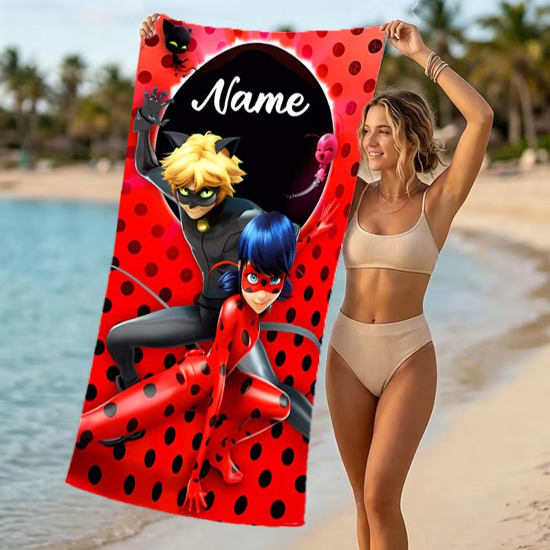 Customizable personalized beach towels Miraculous themed designs.Suitable for the beach, yoga, sports;ideal as beach accessories