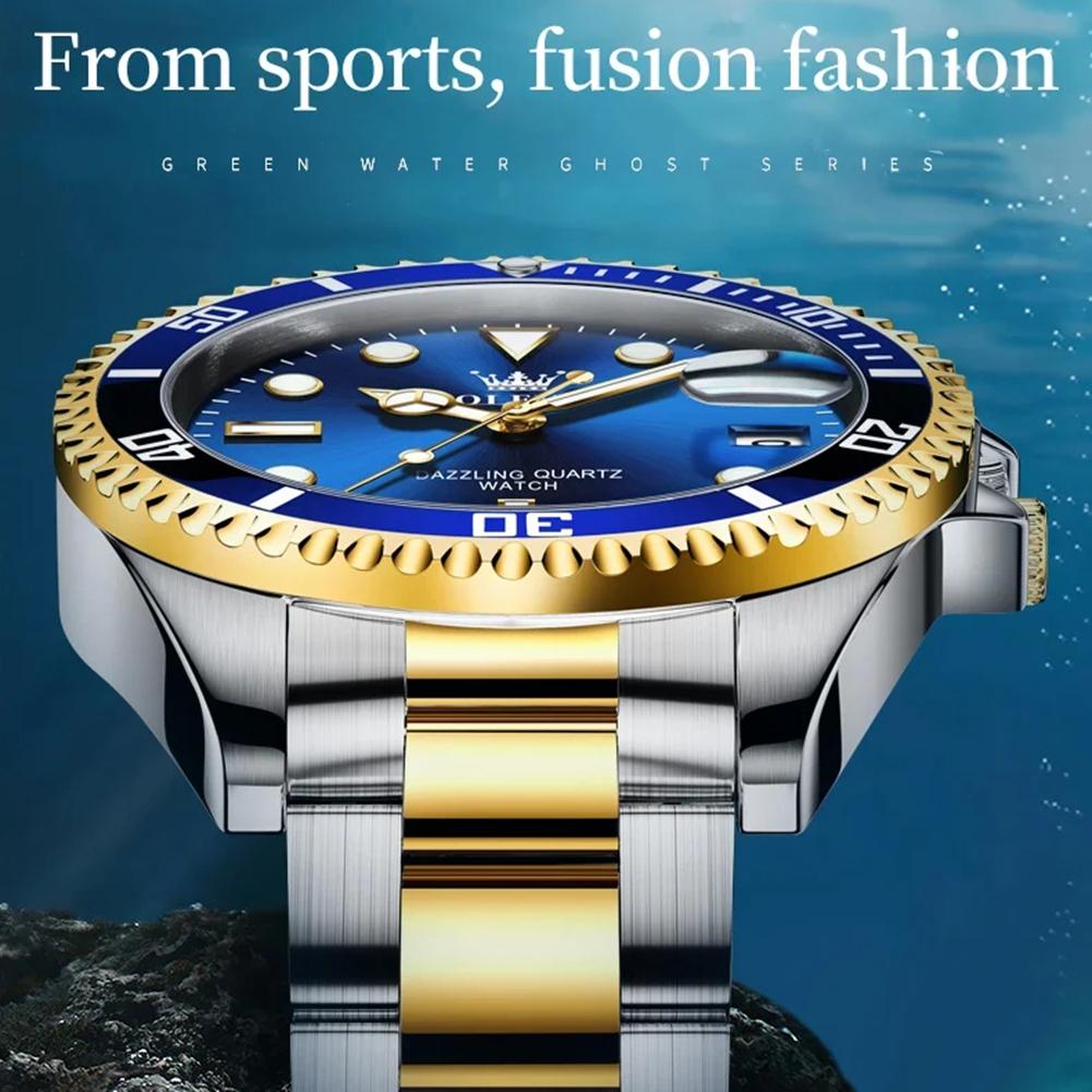 Herrenuhren Grünes Zifferblatt Wasserdicht Edelstahlarmband Kalender Quarzuhr Leuchtend Luxus Herrenarmbanduhr