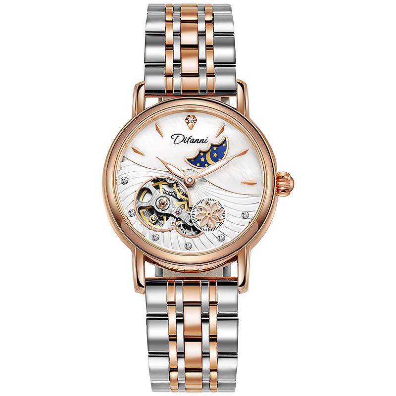 Genuine Automatic Mechanical Waterproof Watch for Women - Trendy Multi-Functional with Day, Date, Month, Year, and Starry Design.