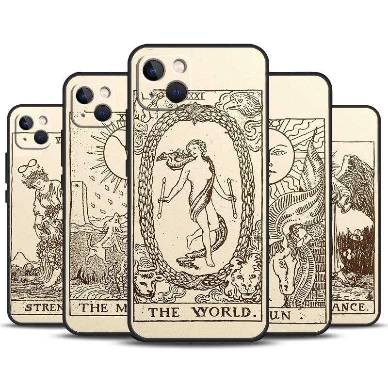 Tarot Card Astrology Sun Moon Case For iPhone 15 14 13 12 11 Pro Max Plus X XS Max XR 7 8 SE 2020 2022 Cover Accessories