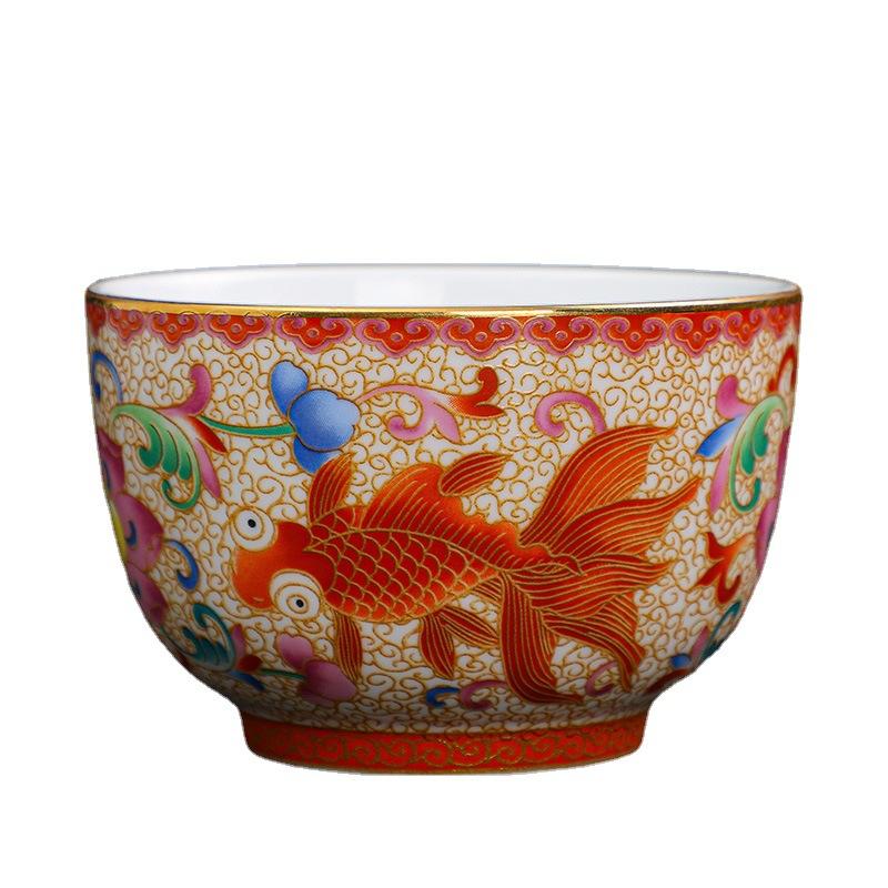 Handmade Enameled Master's Cup Cloisonné with Ten Thousand Flowers Pattern Jian Zhan Style Ceramic Tea Cup