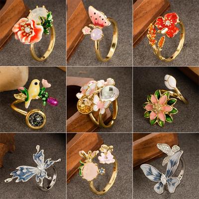 Tropfende Blume Offener Ring Damen, Französische Eleganz Leichter Luxus Mode Hohes Gefühl Verstellbarer Ring Zubehör Geschenk