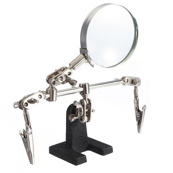 Helping Hand Tool Soldering Stand With 4X Welding Magnifying Glass Led Adjustable 2 Alligator Clips 360 Degree Rotating