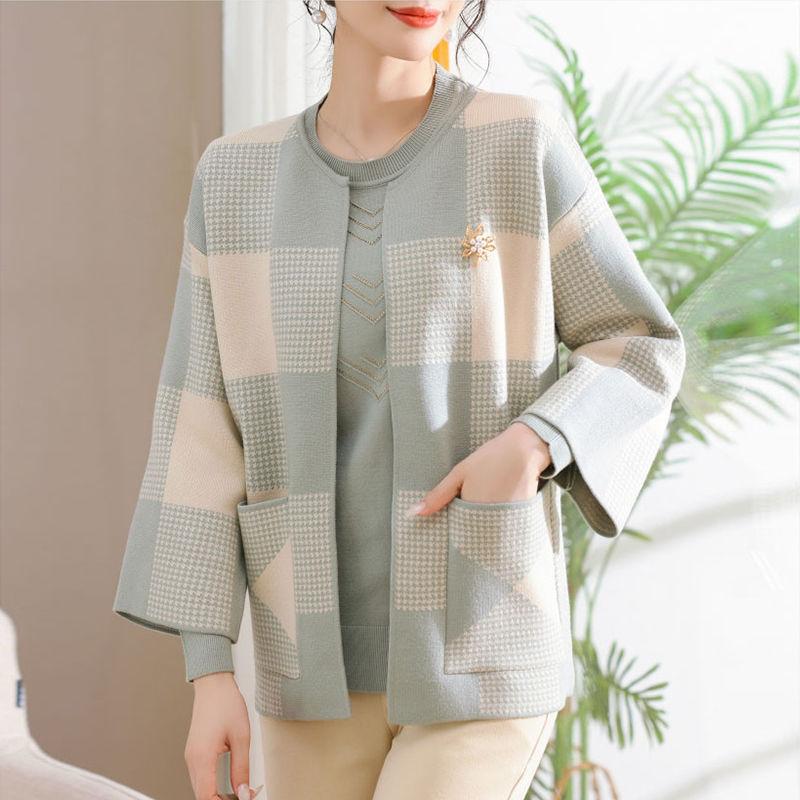 2pcs Fall Winter Women's Knitted Tops Set Plus Size Knitted Cardigan Pullover Sweater Two-Piece Set Open-front Cardigan Jacket Knitted Sweater Outfits