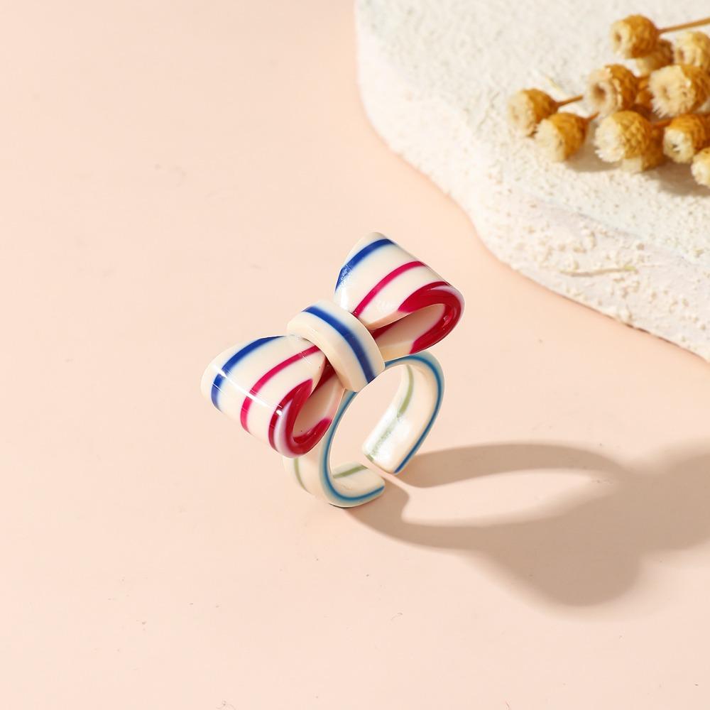 French Bowknot Ring Y2K Opening Ring Elegant Polka Dot Bow Ring  Women Style 2