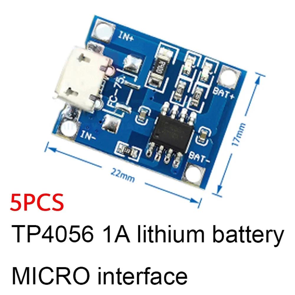 5pcs TP4056 Charging Module 1A 5V 18650 Lithium Battery Board Micro/Type-c/Mini USB Interface Charger Module Protection 2-in-1