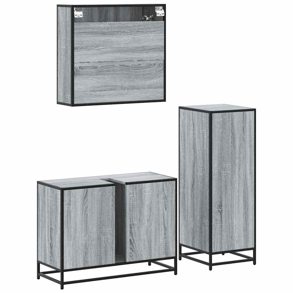 3 Piece Bathroom Furniture Set Gray Sonoma Particleboard
