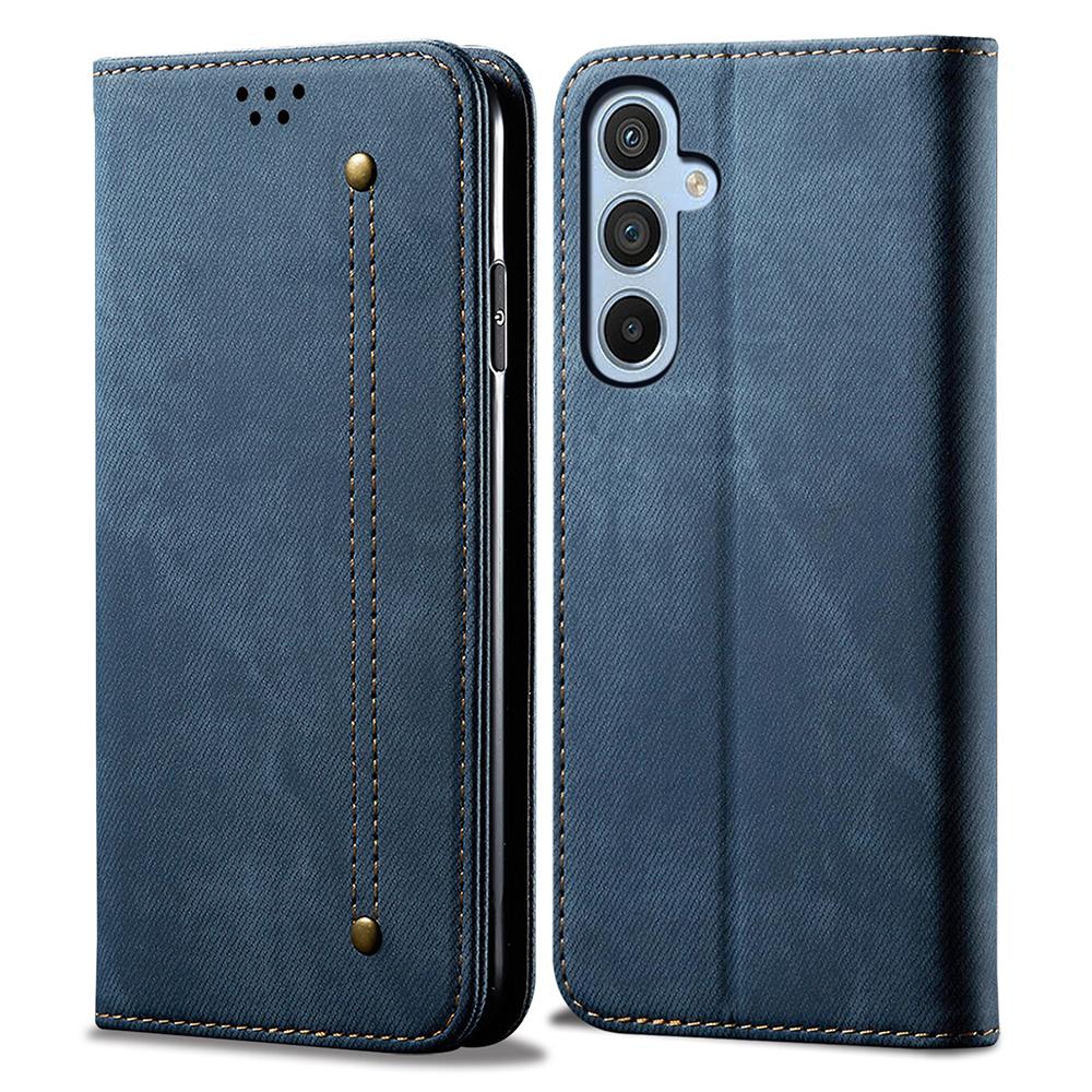 Drop-proof Phone Case For Samsung Galaxy A24 4G (162.1 x 77.6 x 8.3mm) Jeans Cloth Texture Flip Leather Cover with Stand Wallet