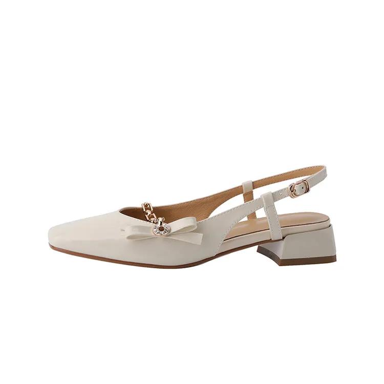 Fashion NEW Summer Women Sandals Square Toe Chunky Heel Shoes Patent Leather Shoes for Women Concise Cover Toe Slingback Handmade Shoes