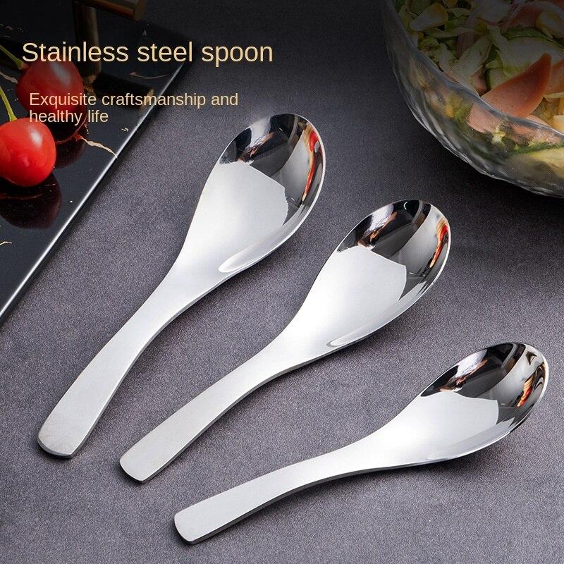 HANYANG Edelstahl-Löffel, verdickter Löffel, Reislöffel mit langem Griff für Kinder, Geschirr