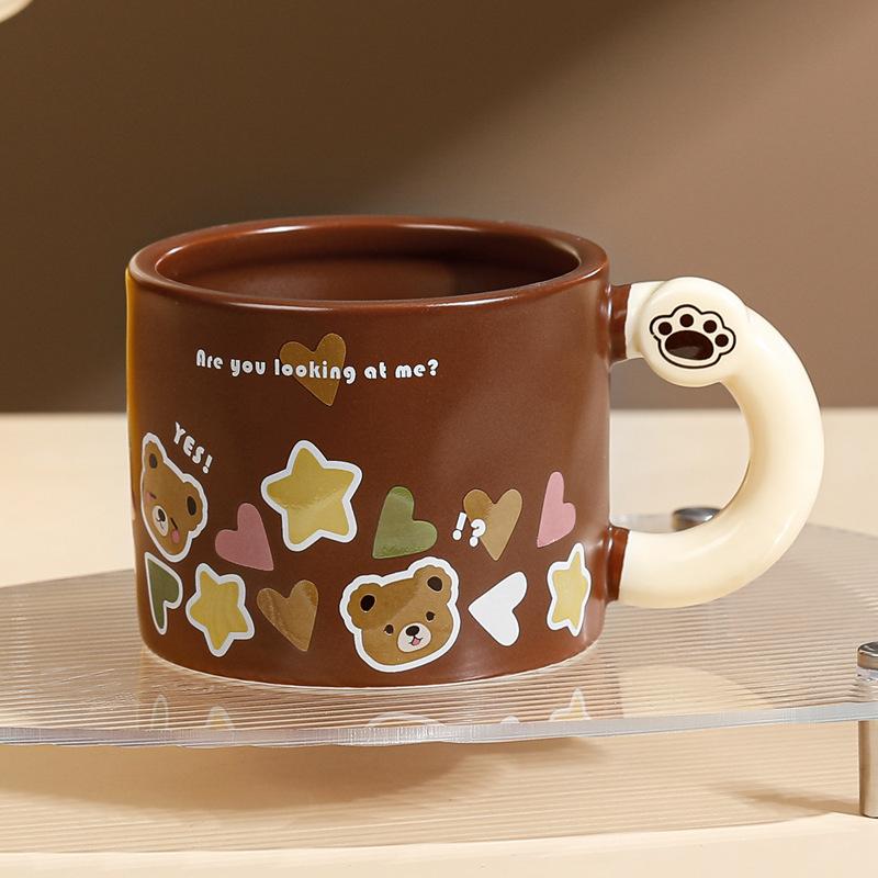 Korean version bear mug large capacity with lid straw creative cup cute coffee cup drinking cup gift box