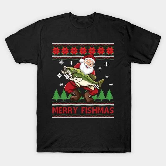 Merry Fishmas Santa Fishing Ugly Christmas Made in Australia T-Shirt M