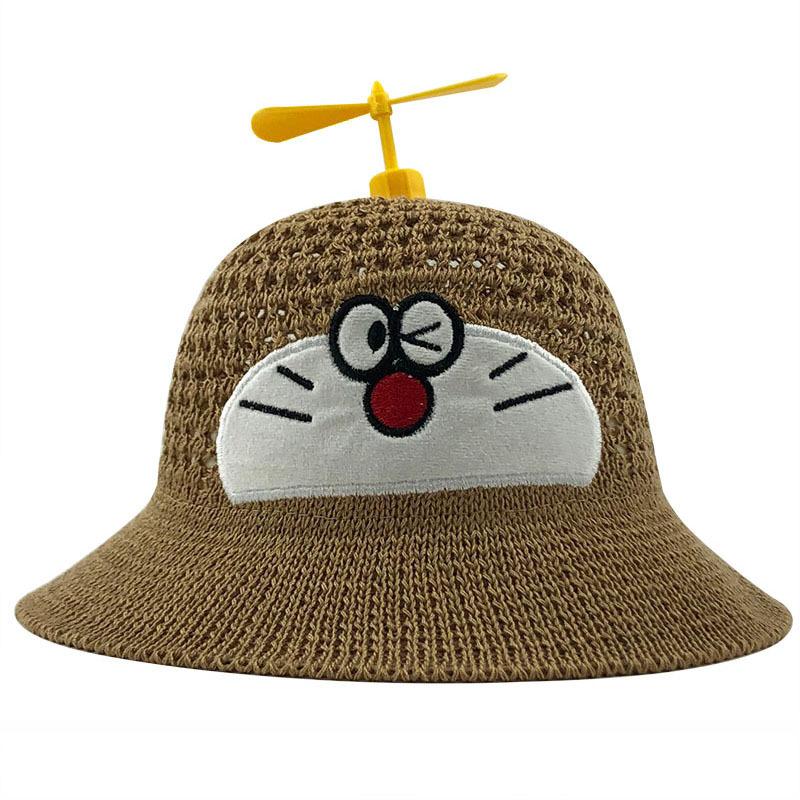 A cartoon jingle cat bucket hat summer sunscreen hat boys and girls bamboo dragonfly breathable bucket hat