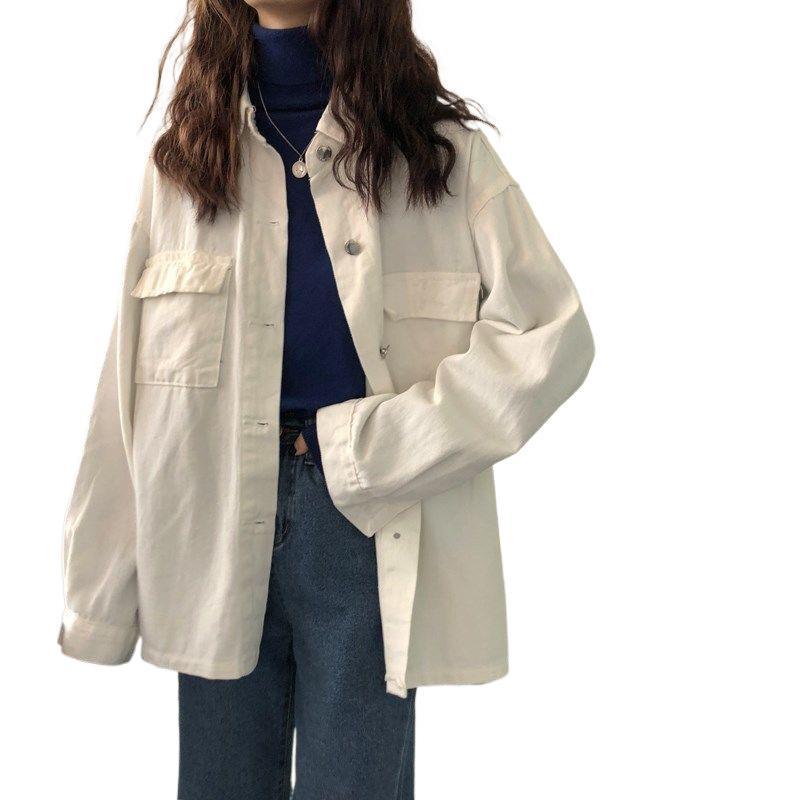 Women's Retro White Denim Jacket - Korean Hong Kong Style, Versatile Casual Loose Fit, Short for Spring/Autumn