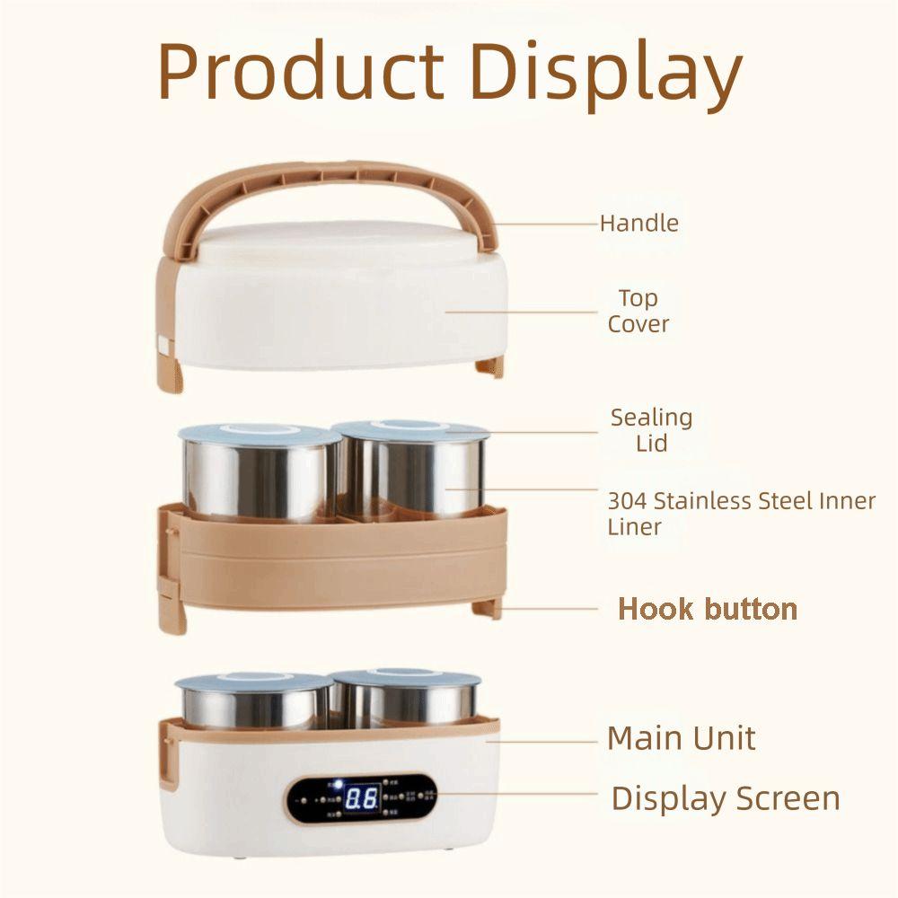 2LCapacity Food Warmer Rechargeable Hot Meal Container Portable Electric Heated Lunch Box  School