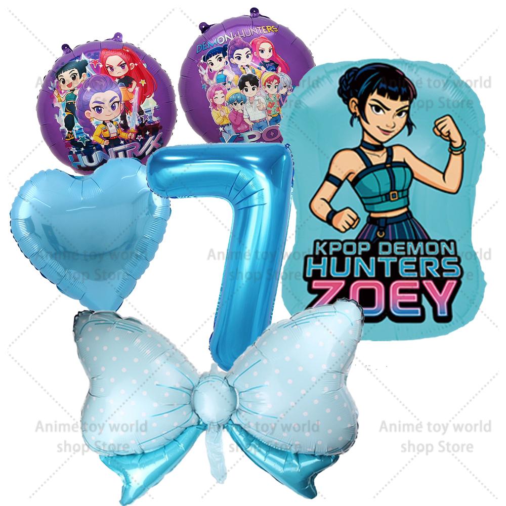 K-pop Demon Hunters Balloons Birthday Party Decoration Number 1-10 Baloon Set Kids Girls Korean Group Globals MIRA RUMI ZOEY Round Sensory Compression
