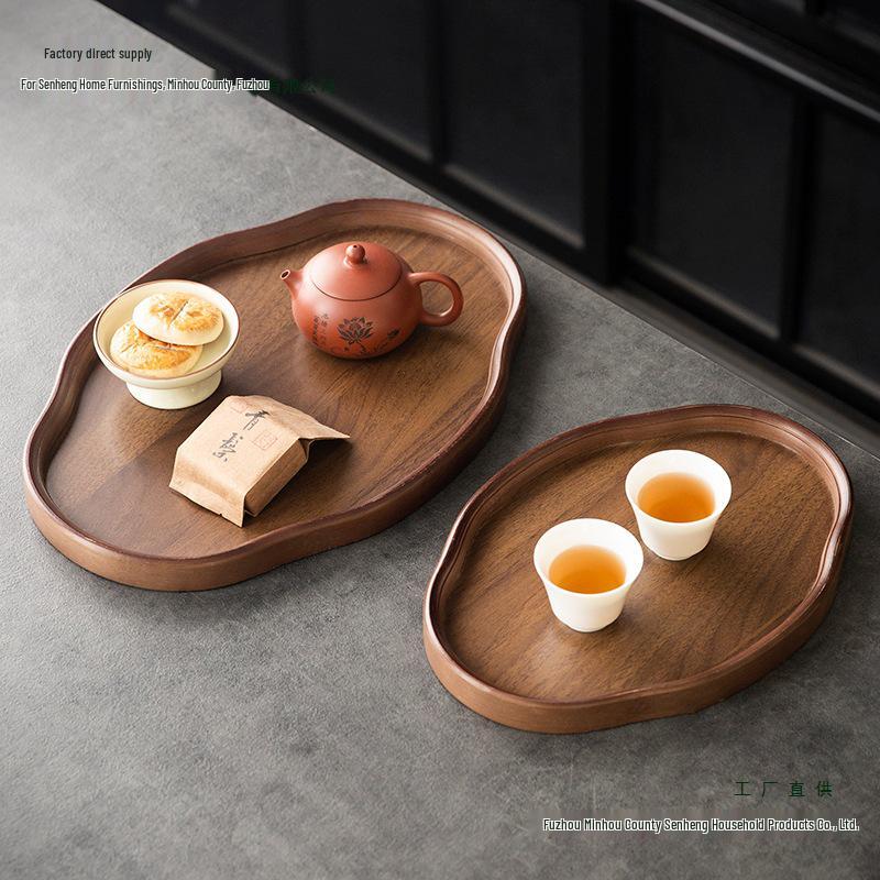 Creative Walnut Dessert & Fruit Plate with Teacup Holder - Bamboo & Wood Tea Tray