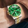 OLEVS Men's Quartz Watch, Business Style, Stylish, Waterproof, Diamond-Inspired, Metal Band, Date Display, Luminous, Gift, Green