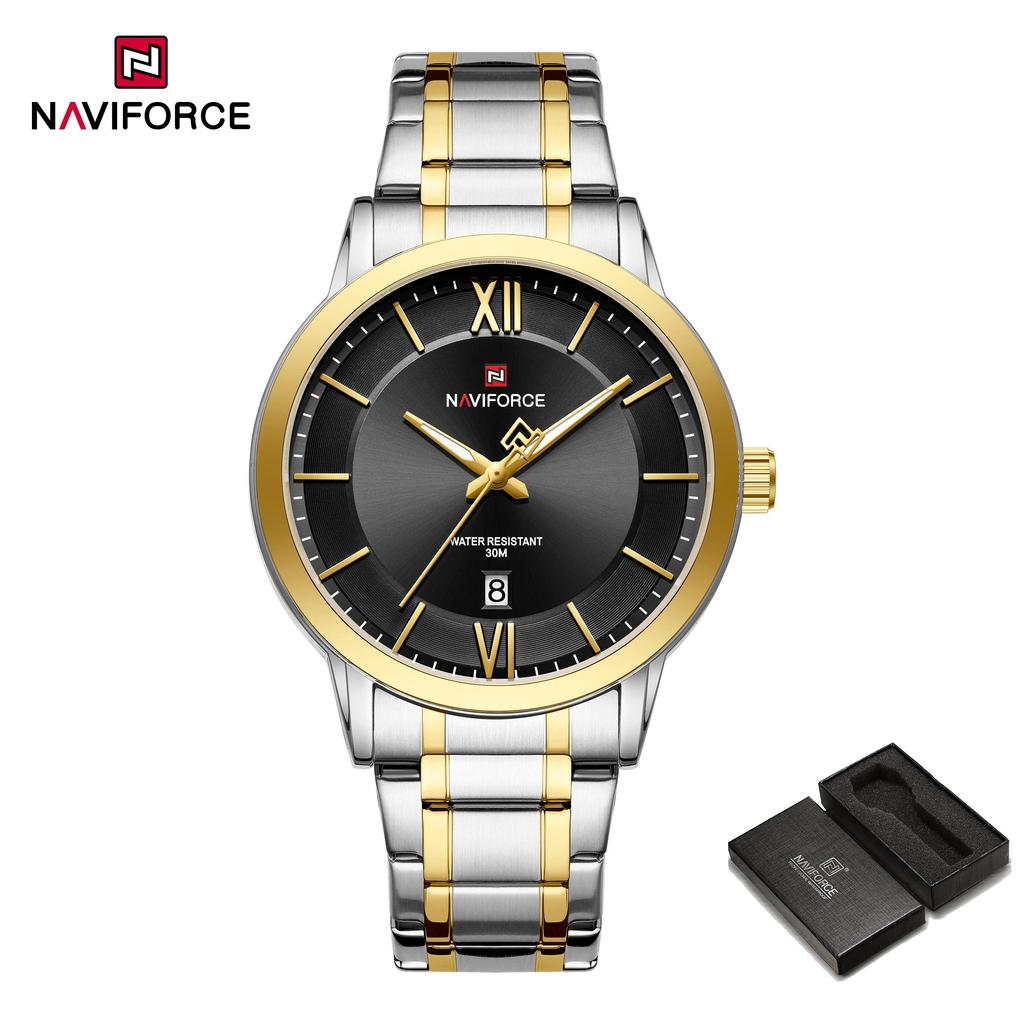 Naviforce Original Simple Quartz Watch for Men Calendar Stainless Steel Strap Waterproof 3ATM Luminous Pointer Business Casual Men Watch NF9254