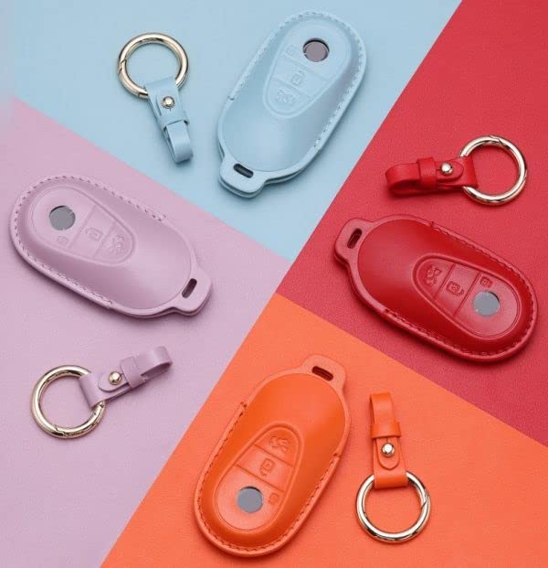 Kadeko Genuine Leather Key Case Cover for Compatible with New W206 and New W223 Mercedes-Benz, C-Class S-Class (Purple)