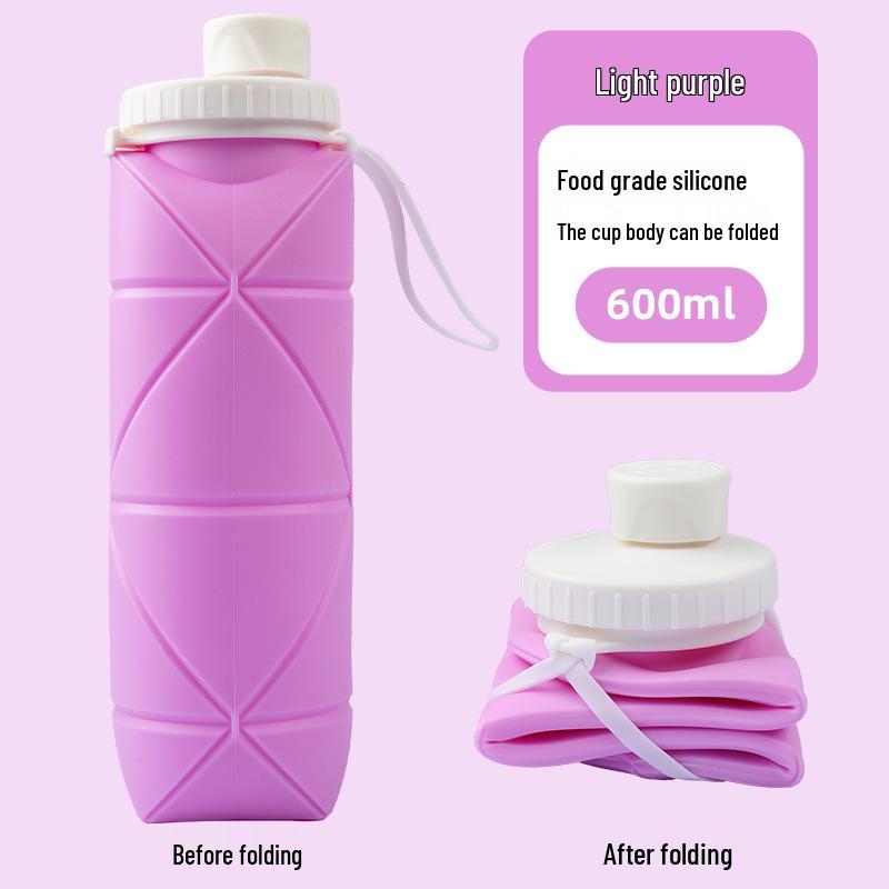 600ml Macaron Silicone Foldable Water Cup: Portable, Drop-proof, Food-Grade, Large Capacity for Outdoor Cycling and Travel 600ml светло-фиолетовый