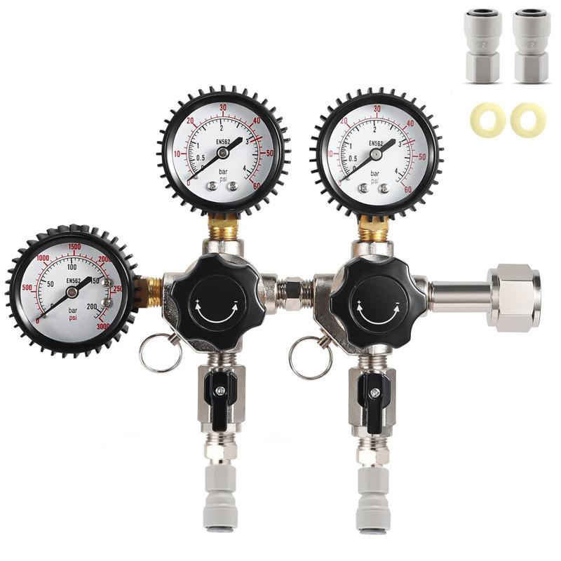 ELECQUEEN Regulator CO2 do Kegeratora z Dwoma Obszarami Ciśnienia, Wloty W21.8 / CGA320 System Karbonizacji Piwa Domowego, Woda Gazowana