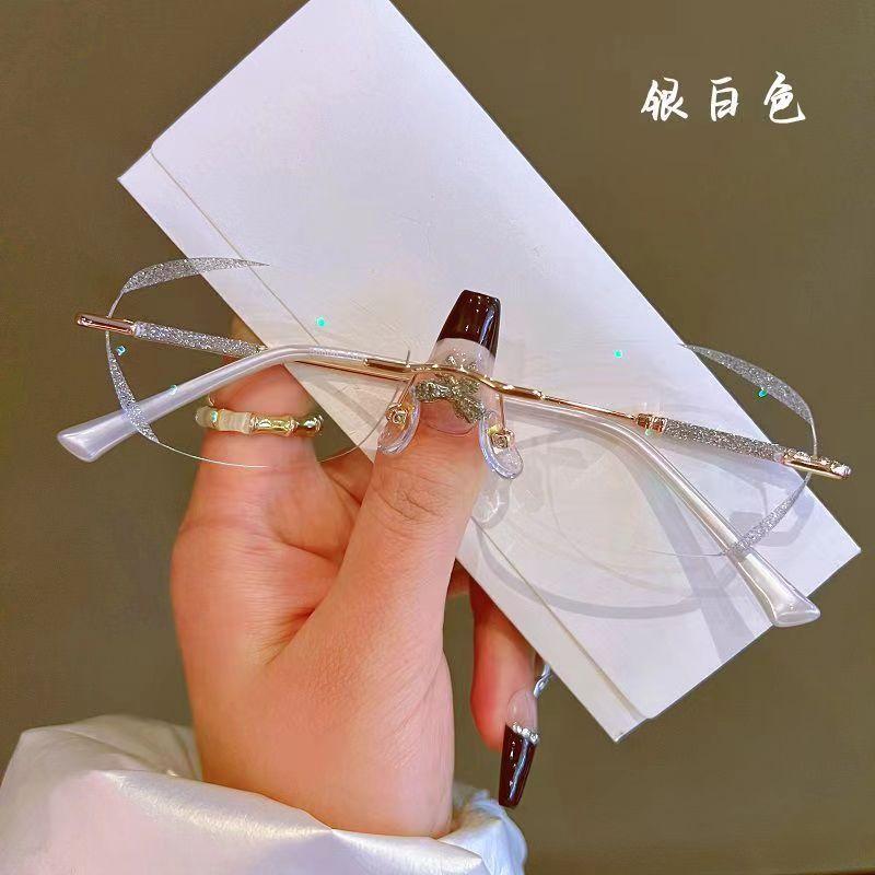

Women S Reading Glasses Ultra-Light Metal Diamond Trimmed Anti-Blue Mirror Star Diamond Frameless Fashion Commute +100