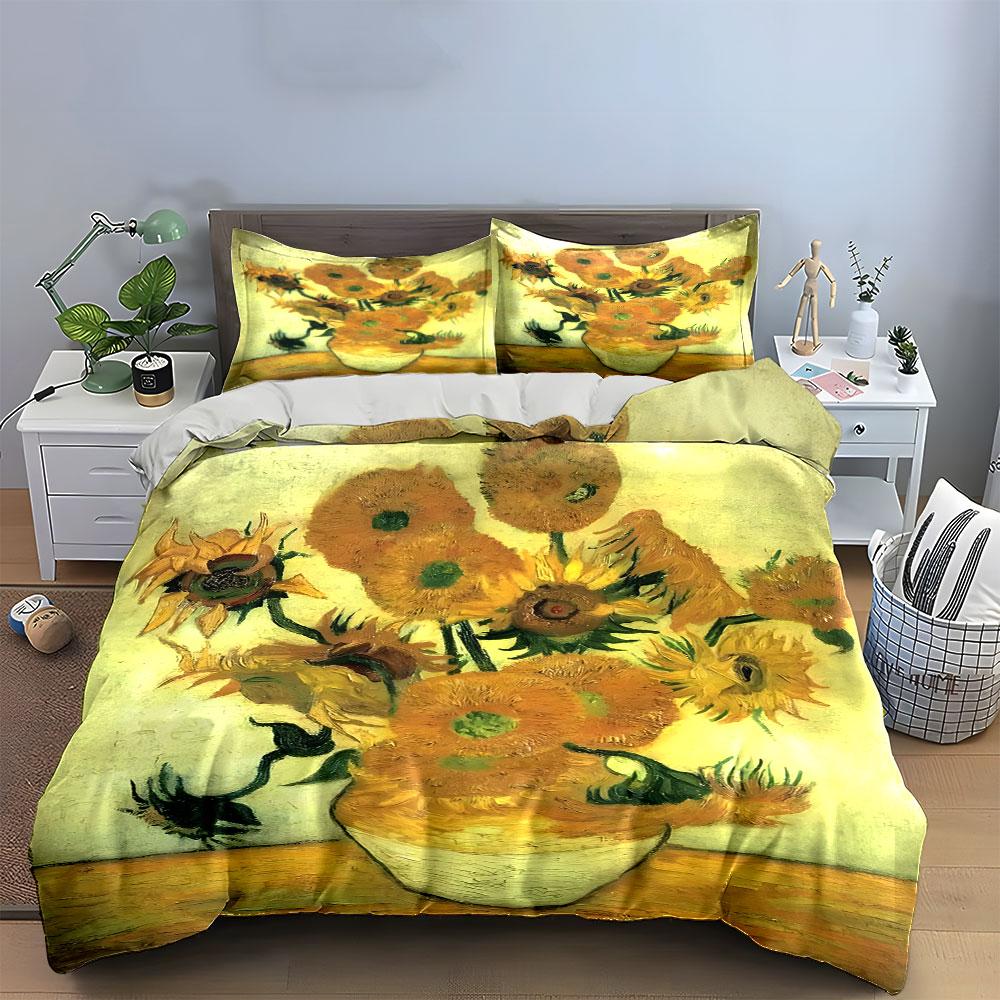 Sunflower Vase Art Print Bedding Duvet Cover Set (1*Duvet Cover 2*Pillowcases, without duvet insert)