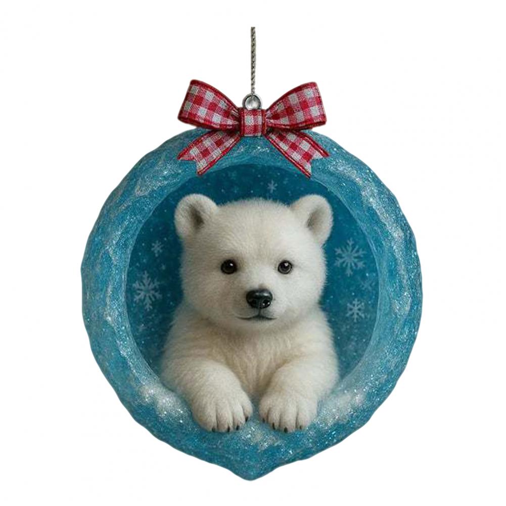 Arctic Animal Christmas Ornaments 2D Acrylic Frosted Cave Hanging Decor With Polar Bear Penguin Xmas Tree Pendant Decoration
