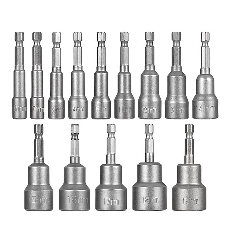 14pcs 6-19MM Hex Socket Sleeve Nozzles Strong Magnetic Nut Driver Set Drill Bit Adapter Wind Approved Sleeve Electric Pipi Tsui