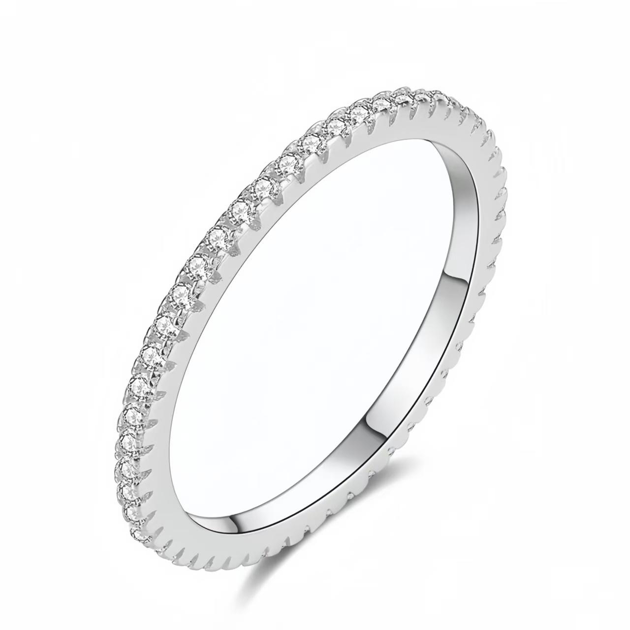 

Bamoer 925 Silver Simple Gold Plated Finger Ring Full Zircons for Women Dazzling Stacking Rings Jewelry Party Gift 5 белый