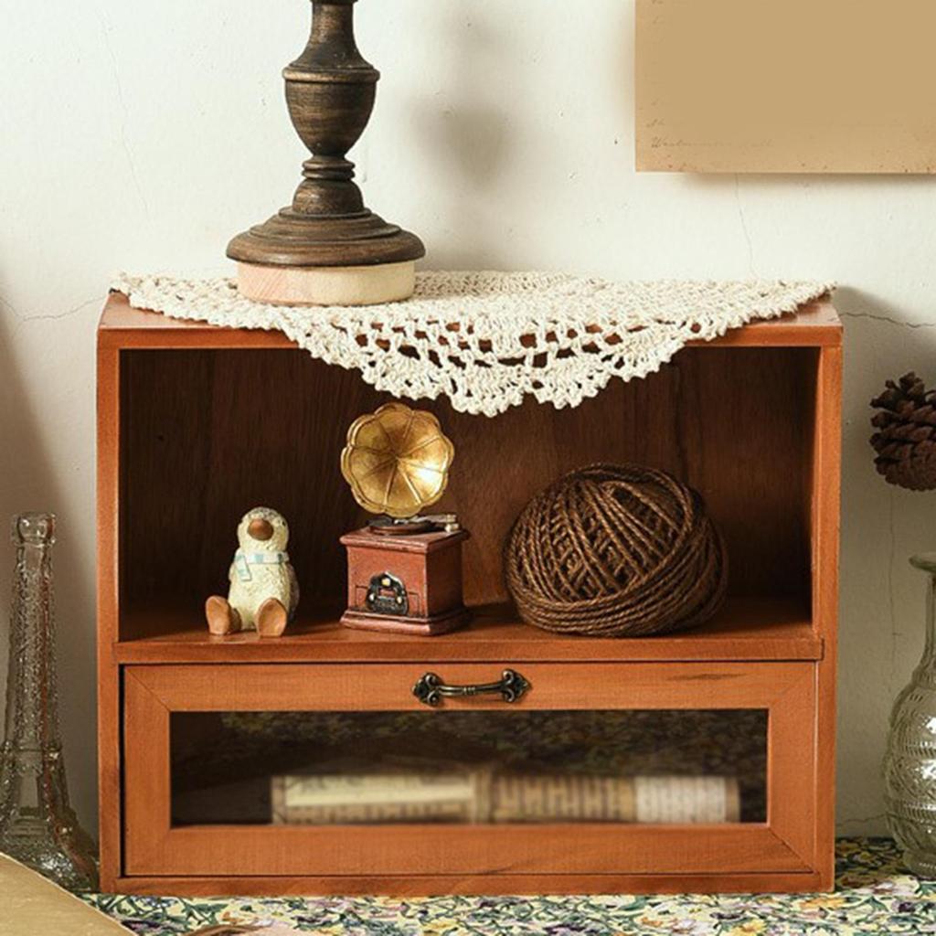 Wood Desktop Organizer Cosmetic Jewelry Display Cabinet for Toiletries Cups Bills Paper